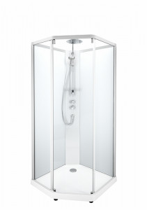 558.204.00.2 IDO Showerama 10-5 900x800 Pentagonal Comfort, переднее стекло IDO Showerama пятиугольное, профили из матового алюминия / прозрачное стекло, 900x800 мм