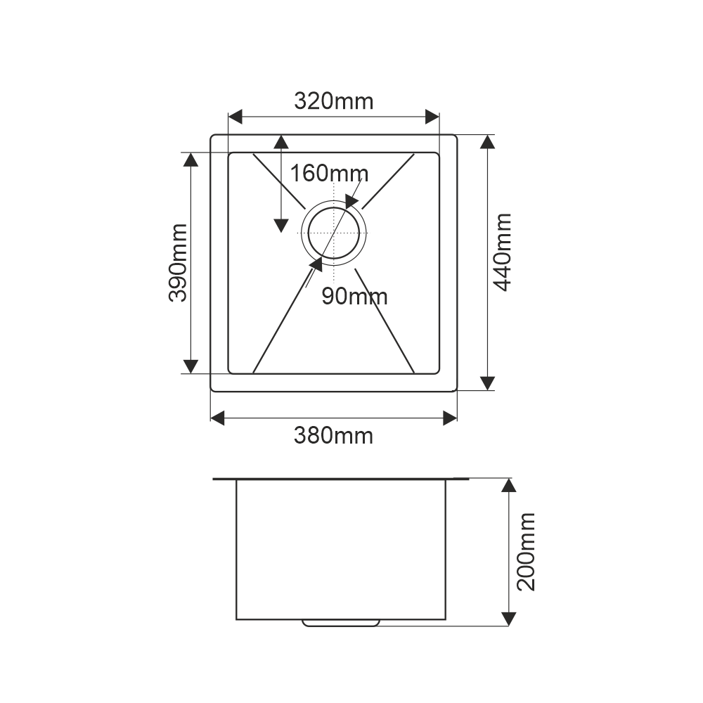 Мойка R3844H MELANA ProfLine 3,0/200 САТИН врезная прямоугольная MLN-R3844H - Вид №3