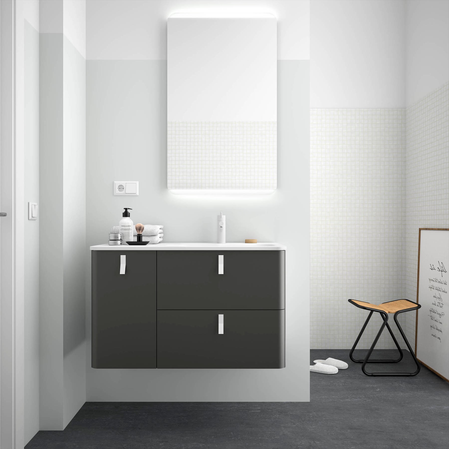 24669 SALGAR Мебель для умывальника UNIIQ 1200 левая MATT ANTHRACITE 1194 x 540 x 450 мм Матовый антрацит  - Вид №1