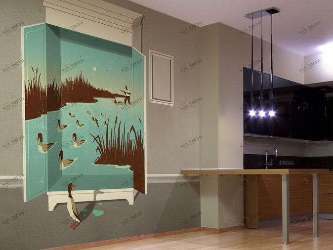 GLAMORA Моющиеся виниловые обои trompe l'oeil An illustrated life sun-id-1416951