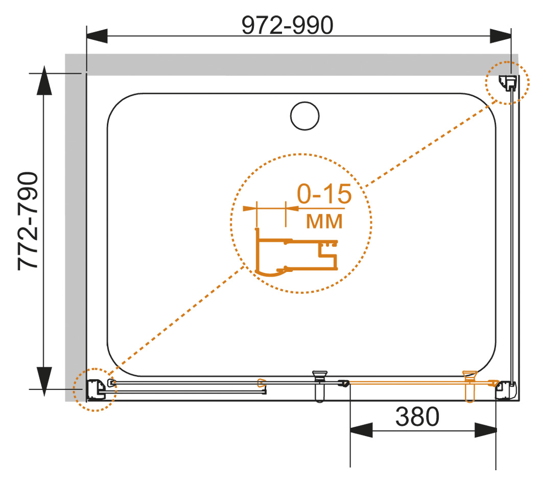 Душевой уголок CEZARES PRATICO-AH-1-100/80-C-Cr - Вид №7