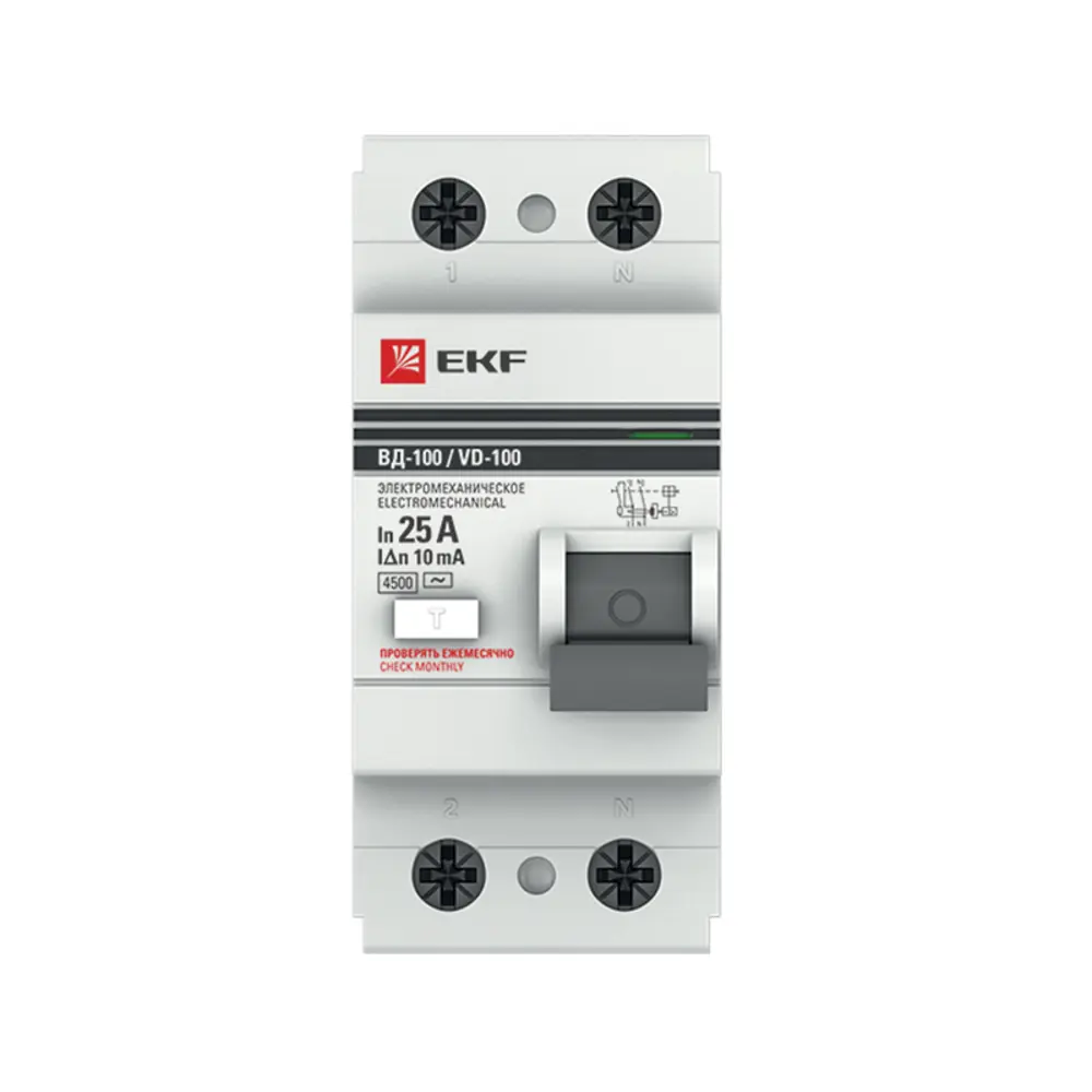УЗО EKF PROxima ВД-100 2P 25 A 10 мА 4.5 кА AC elcb-2-25-10-em-pro 84405882 STLM-2010928  - Вид №1