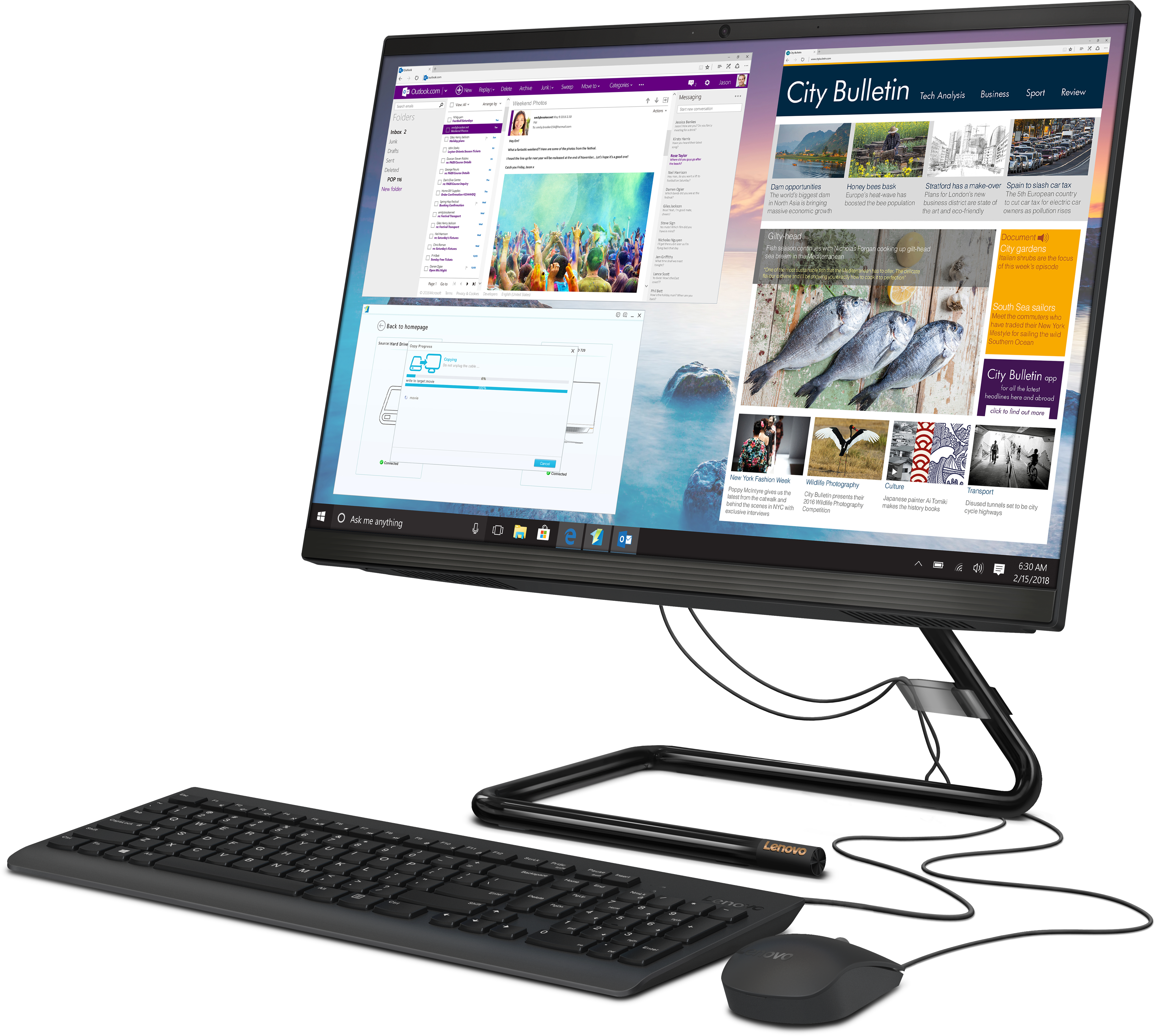 F0EX0024RK ideacentre aio 3 22ada05 21.5"(1920x1080)/amd ryzen 3 3250u(2.6ghz)/8192mb/256ssdgb/dvdrw/int:amd radeon/bt/wifi/war 1y/5.28kg/black/w10 + клавиатура, мышь usb Lenovo Santreyd  - Вид №1