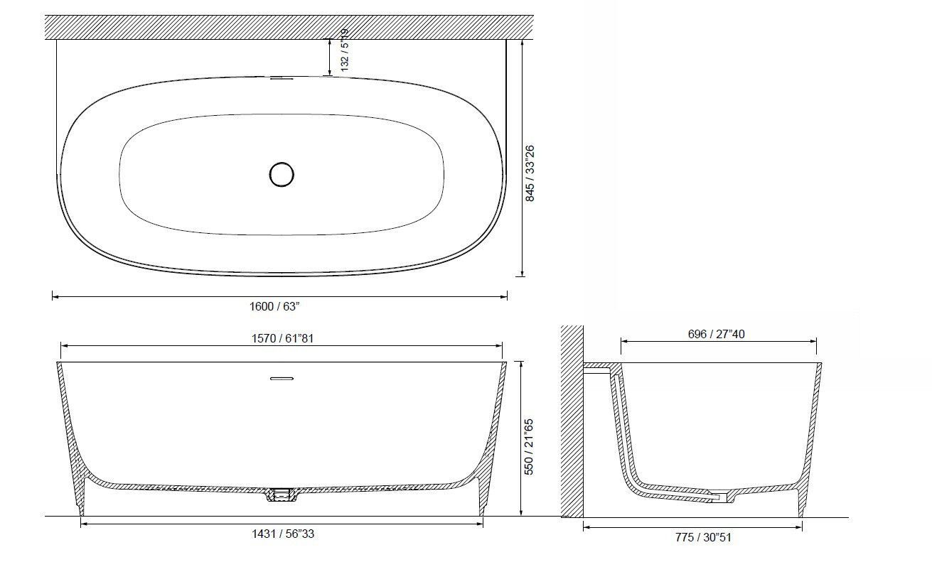 Ванна Corian® MOMA Design SAPPHIRE WALL ARCH-00004454 - Вид №1
