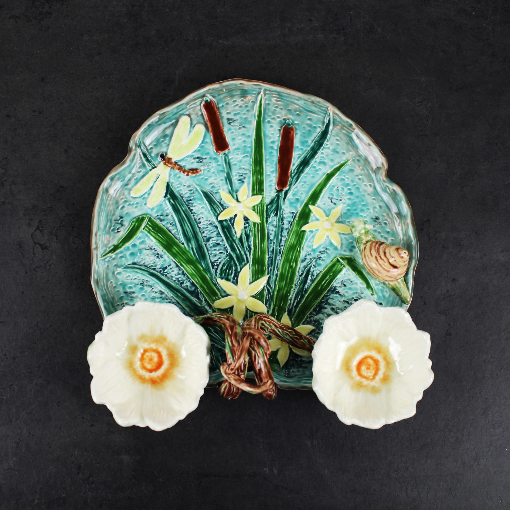 Блюдо для закусок (с двумя кувшинками) Бирюза/Зеленый PROVANSFAIENCE sun-id-994698 - Вид №4