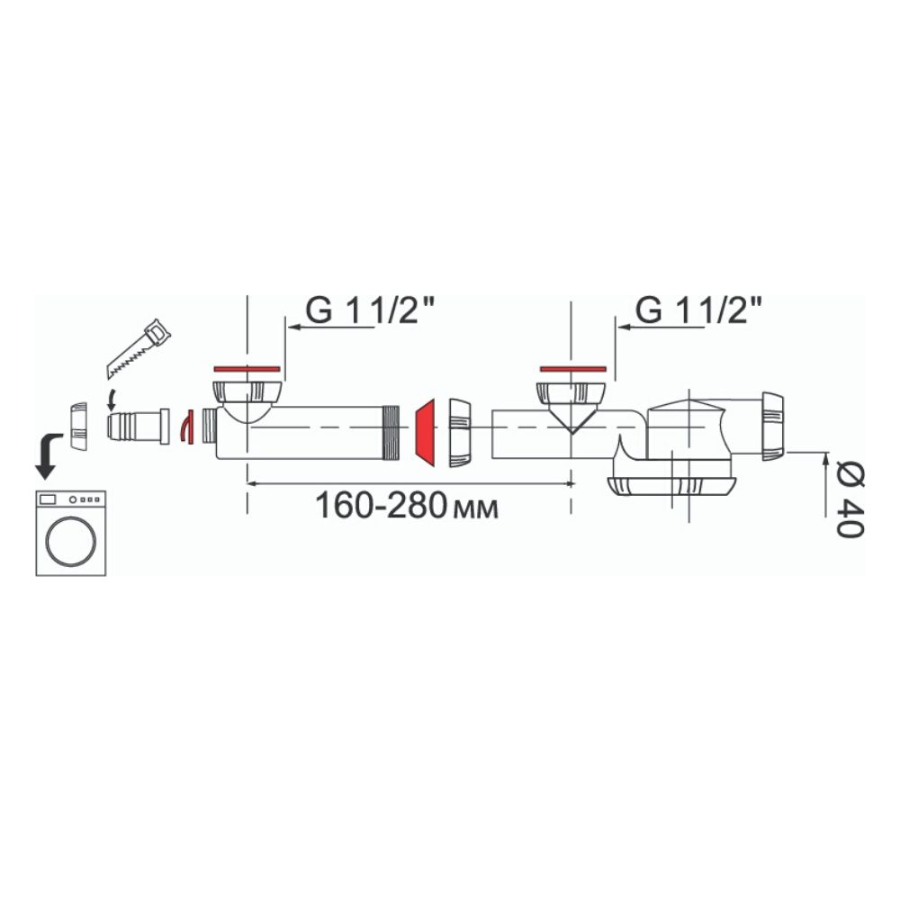 Сифон "ESPASE", сверхплоский 1`1/2*40 мм с отв. для ст/м для двойной мойки (30717977) 30717977 Santreyd  - Вид №1