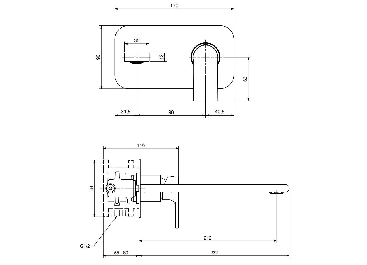 Настенный однорычажный смеситель для раковины с пластиной Gaia Mobili Complements ARCH-00030578 - Вид №2
