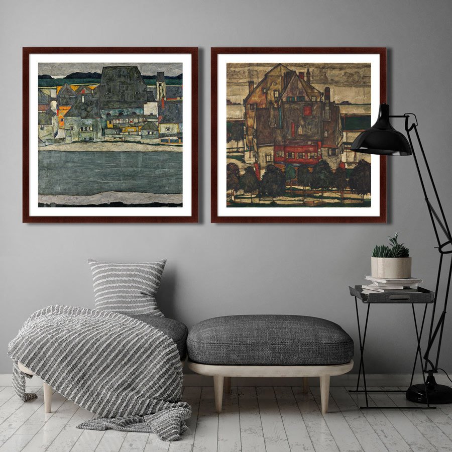 Картина в деревянной раме 78,5х100 см Einzelne Huser (Huser mit Bergen), 1915г. КАРТИНЫ В КВАРТИРУ  264091 Белый;коричневый;разноцветный  - Вид №2