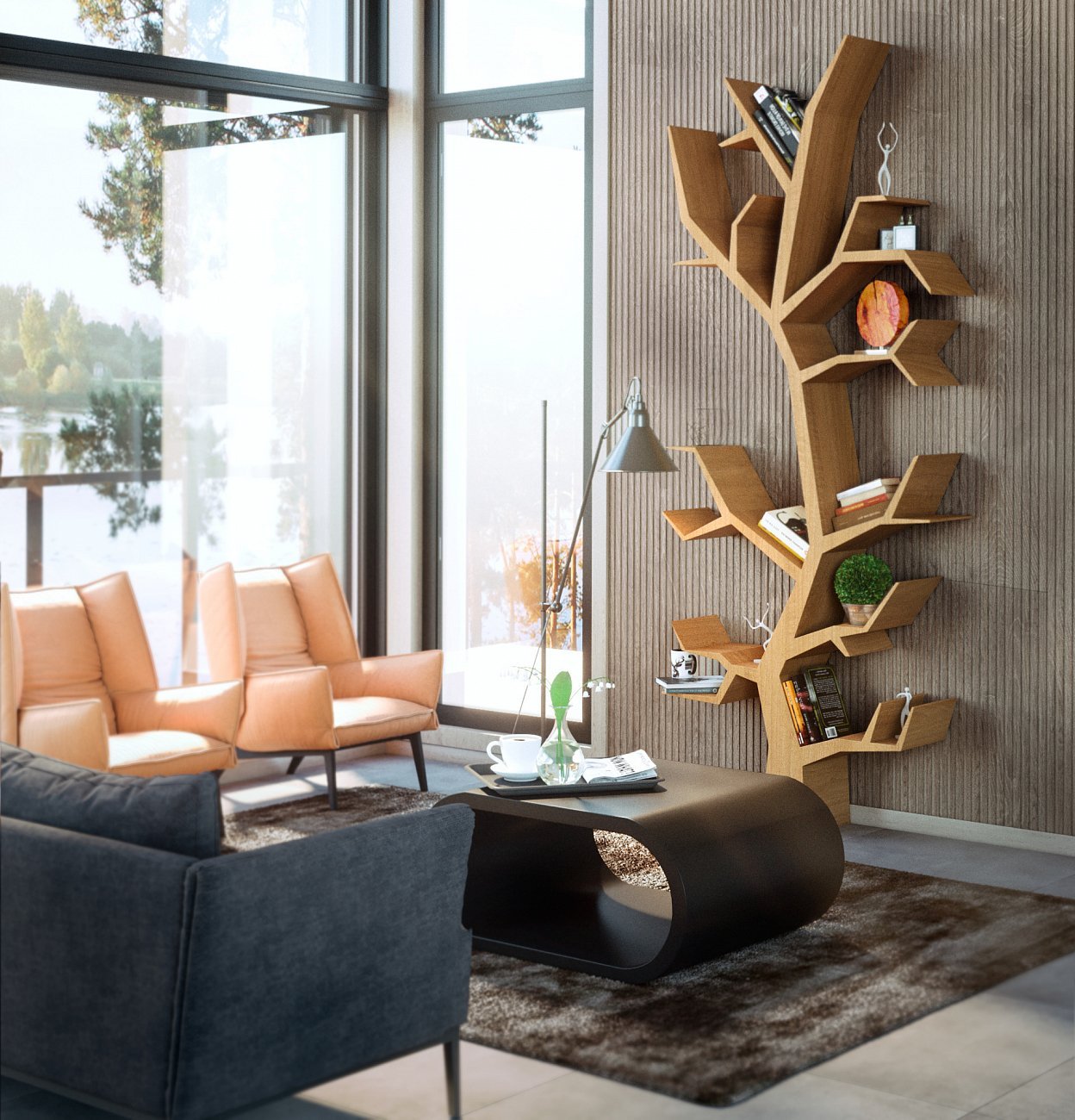 Стеллаж деревянный дизайнерский венге "Дерево" от Odingeniy ODINGENIY СТЕЛЛАЖИ "ДЕРЕВО" 178377 Венге  - Вид №1