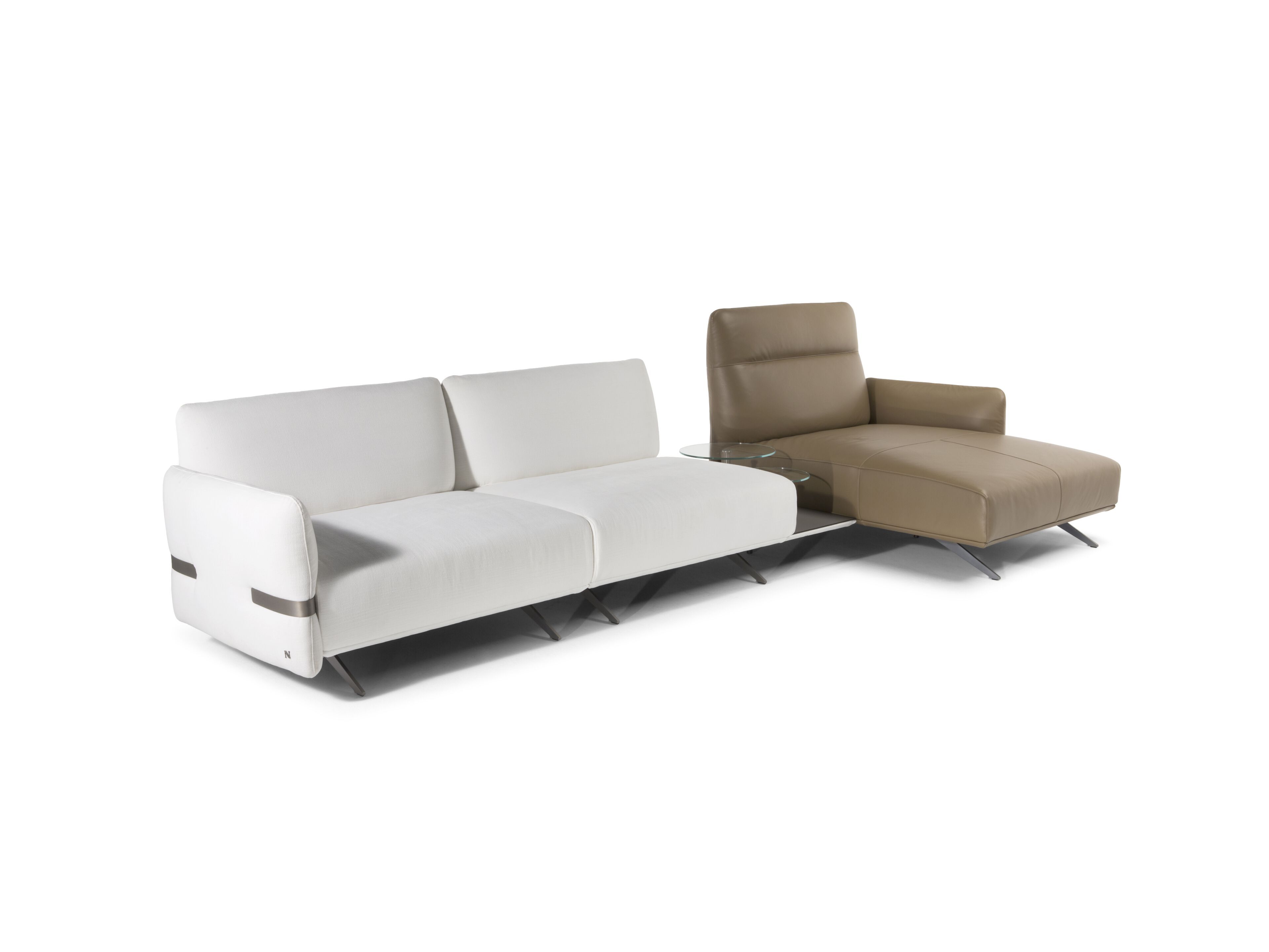 Ткань и кожаный диван с журнальным столиком с шезлонгом Natuzzi Italia Solar ARCH-00058538 - Вид №1