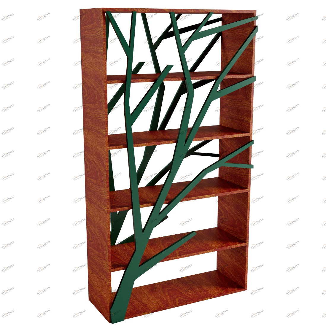 Стеллаж открытый дизайнерский сапеле, зеленый "Япония" от Odingeniy ODINGENIY  178434 Зеленый;коричневый 