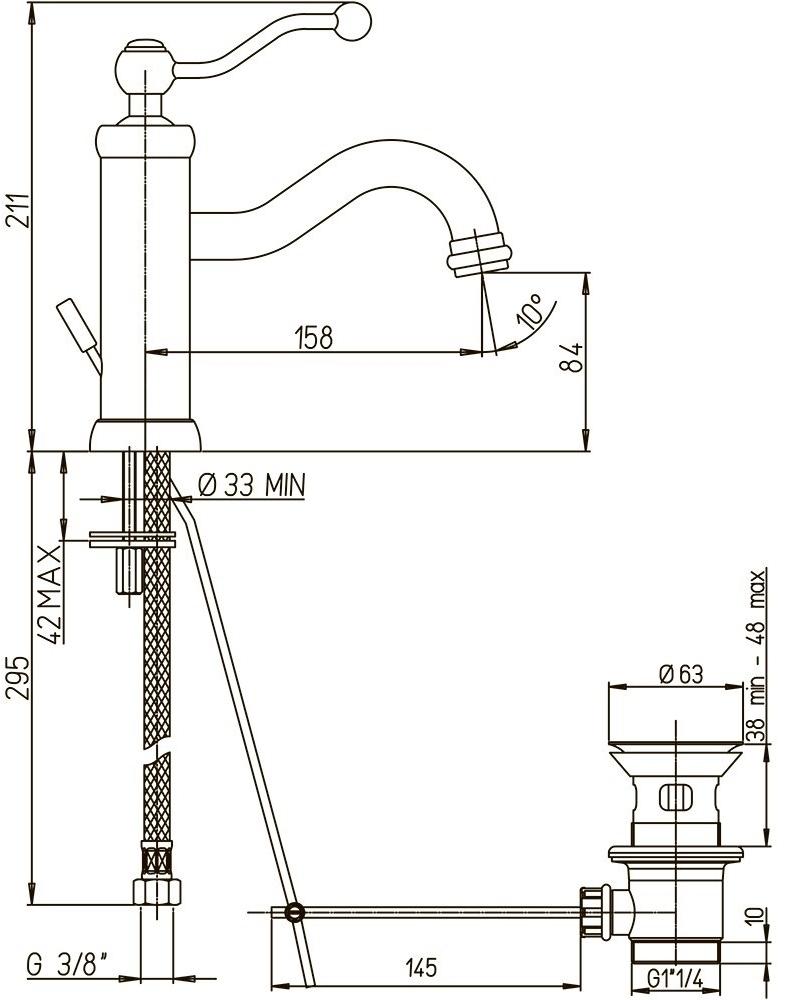 Paini Duomo 88CR211KM смеситель для раковины с донным клапаном - Вид №12