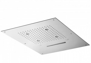 888 / C5 ХРОМОТЕРАПИЯ / ХРОМОТЕРАПИЯ 474x344 мм. Стальная прямоугольная потолочная лейка для душа с функцией дождя, водопада, распыления и хромотерапии с сенсорным управлением для активации хромотерапии. Bongio Wellness