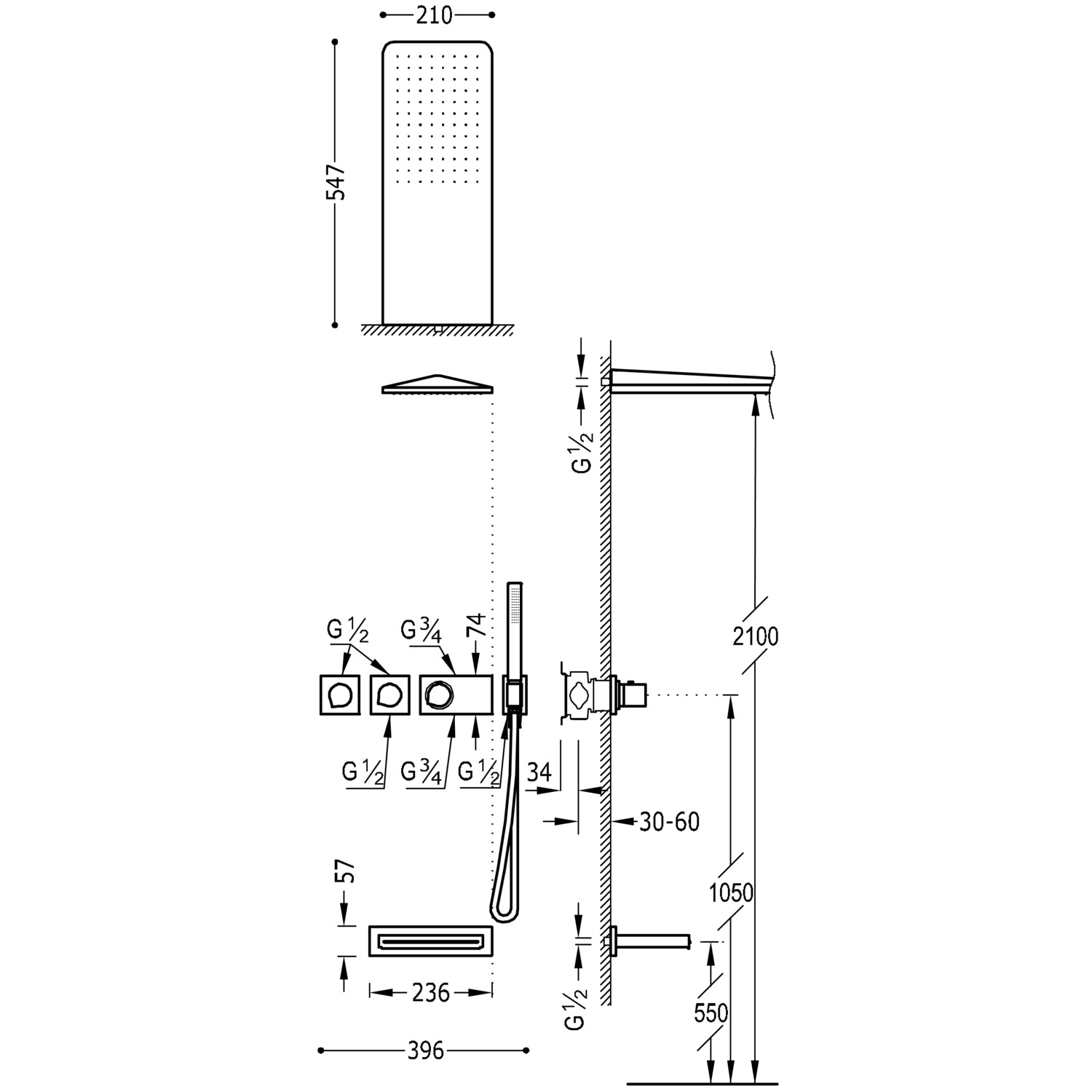 БЛОЧНАЯ СИСТЕМА блочная система 3-ходовой комплект скрытого термостатического смесителя для ванны и душа-20735305 TRES Thermostatic - Вид №1