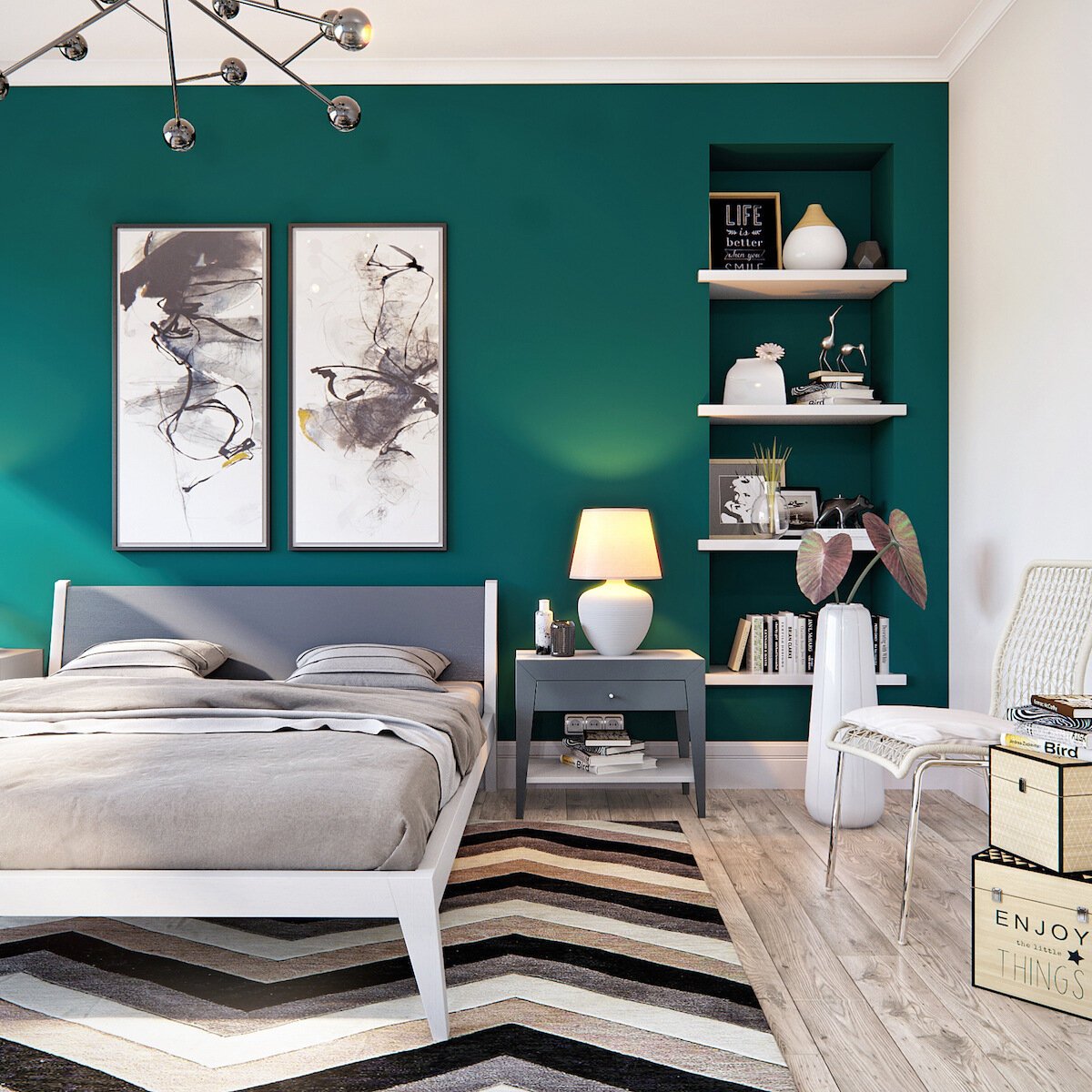 Кровать двуспальная деревянная 160x200 серая Fly BRAGIN DESIGN ДИЗАЙНЕРСКИЕ 256401 Белый;серый  - Вид №1