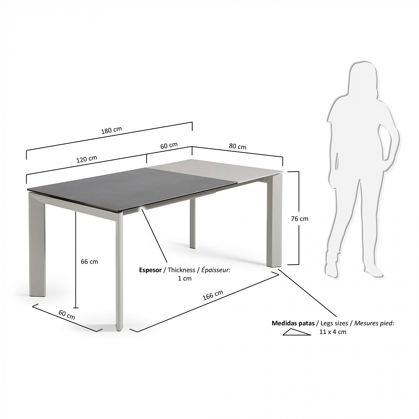 053350 Стол Atta 120 (180) x80 серый керамический La Forma Axis - Вид №2