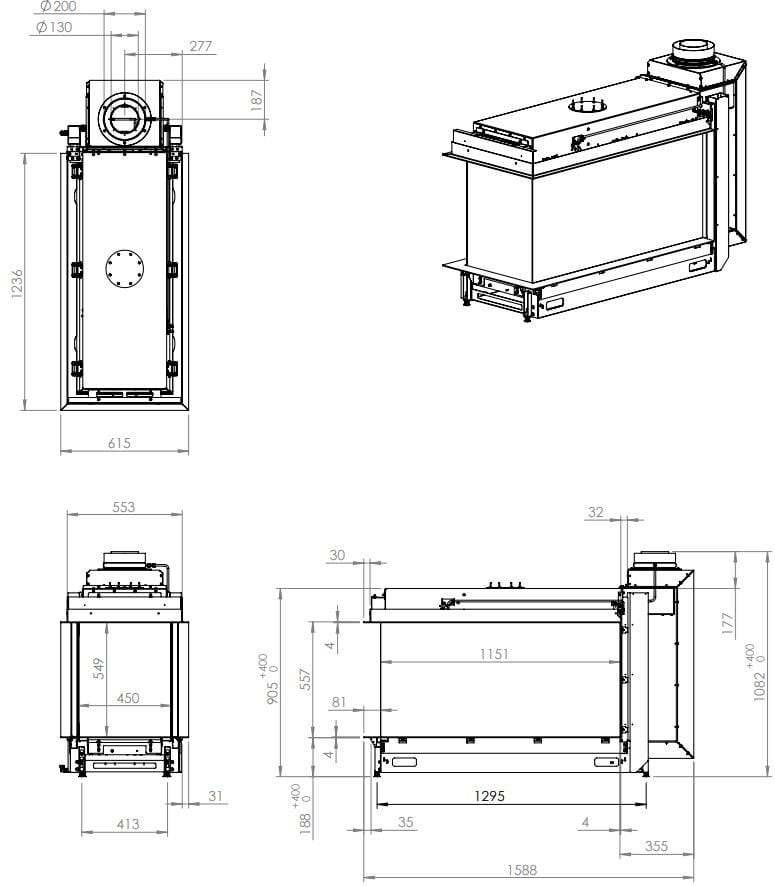 Газовый тройной закрытый камин KALFIRE GP115/55R ARCH-00150060 - Вид №2