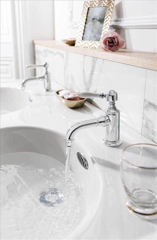 Смеситель однорычажный для раковины, 1 отв, ручка - левер белая, хром [ARC12 CHR + ARC65 CHR] Arcade Burlington ARC12 CHR, ARC65 CHR - Вид №3