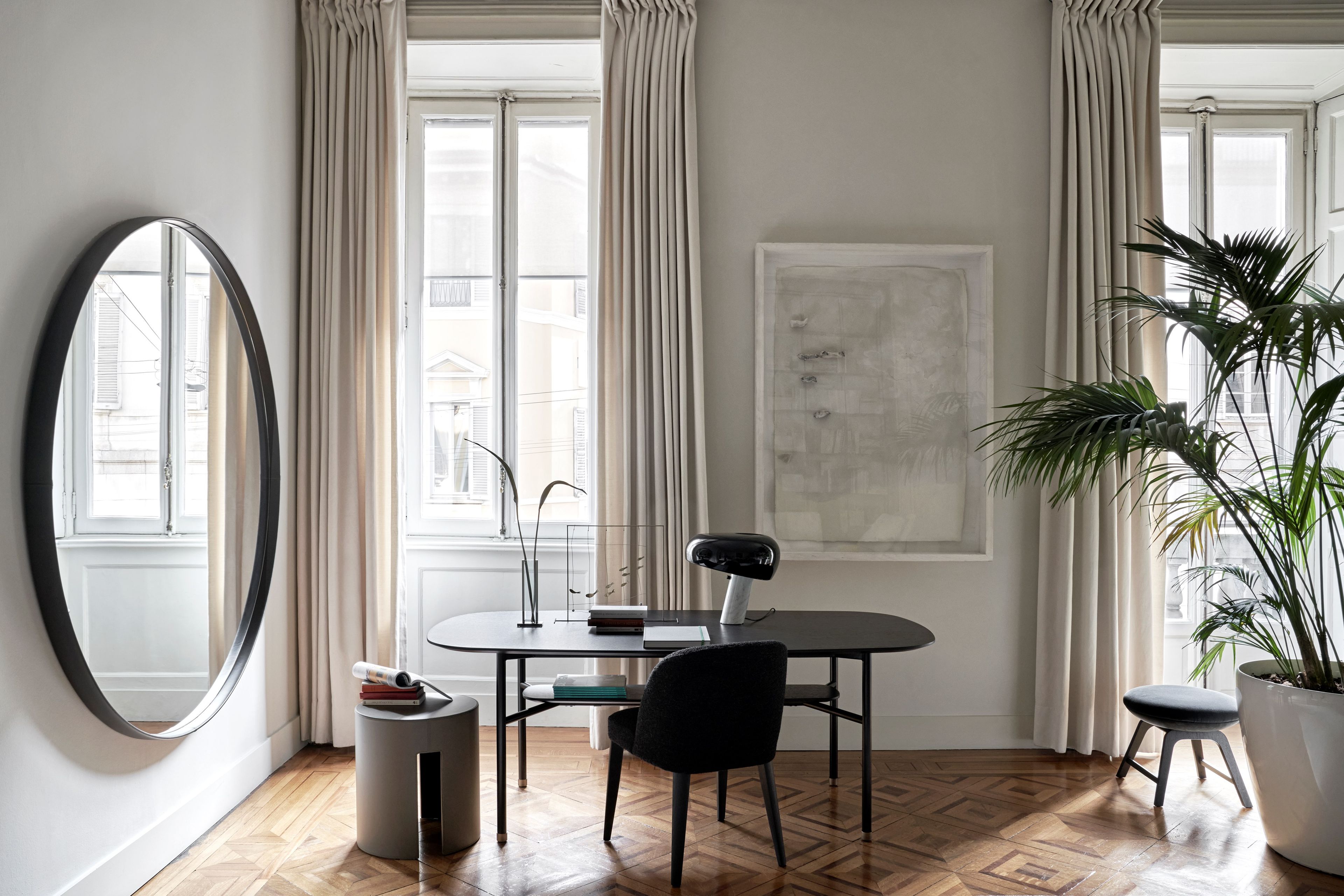 Круглое кожаное настенное зеркало Meridiani BIRK ARCH-00117758 - Вид №1