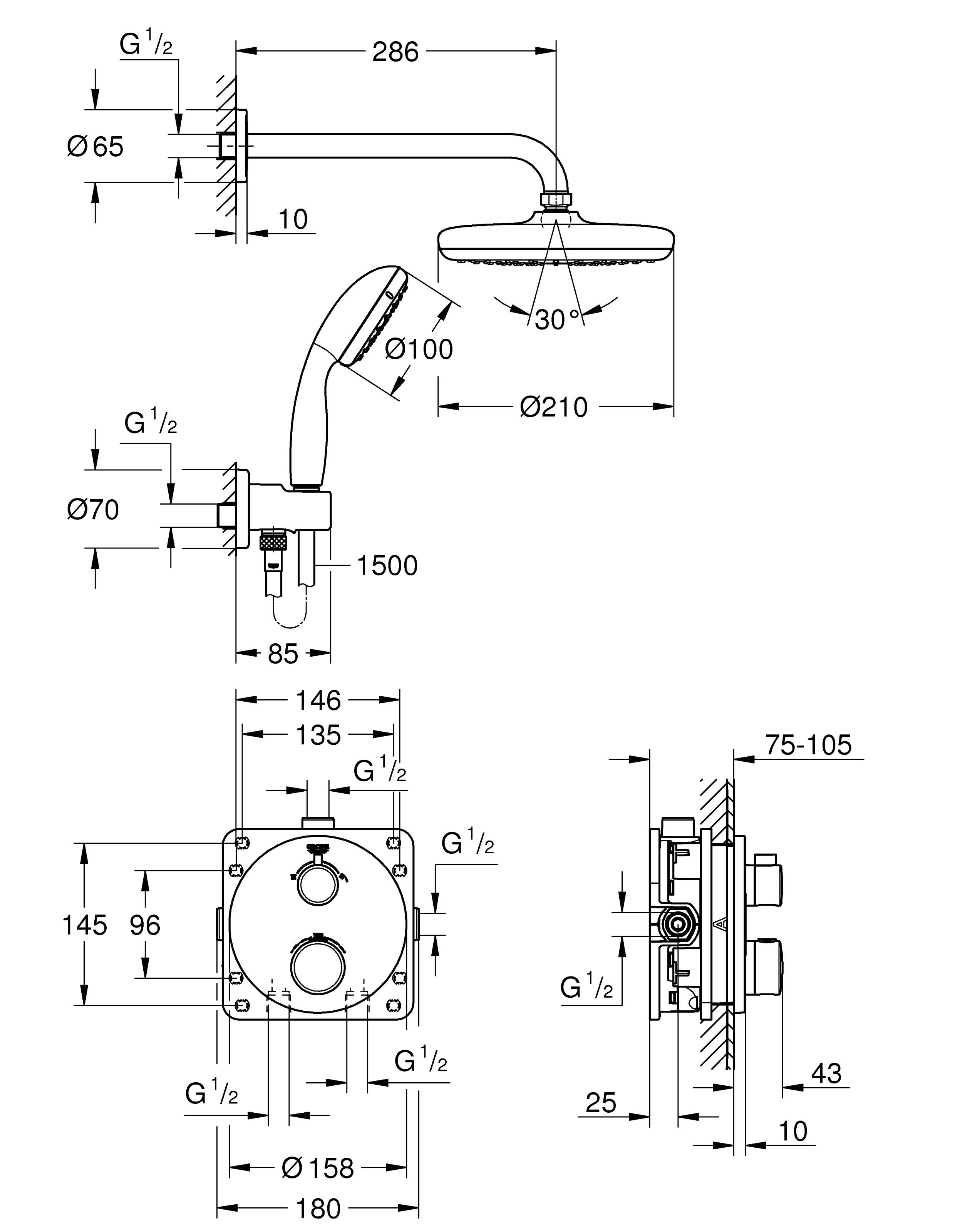 Душевая система GROHE Precision Trend с верхним душем Vitalio Start 210, хром (34733002) - Вид №1