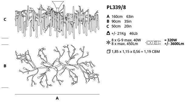 Serip Бронзовый потолочный светильник ручной работы Glamour Pl339/8 - Вид №1