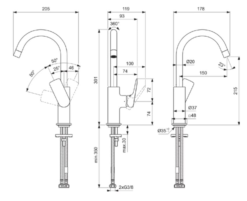 Высокий смеситель для раковины без слива Ideal Standard Ceralife C ARCH-00092103 - Вид №2