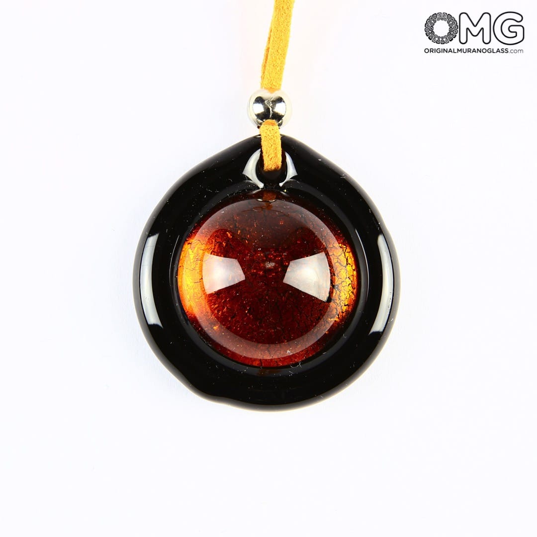 2470 ORIGINALMURANOGLASS Круглая оранжевая подвеска из стекла соммерсо - муранское стекло - Original Murano Glass OMG 5 см  - Вид №1