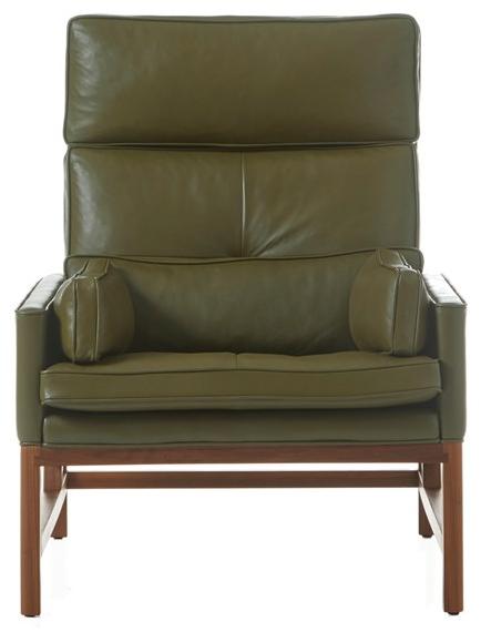 BassamFellows Кожаное кресло с высокой спинкой Wood frame lounge Cb-510 - Вид №1