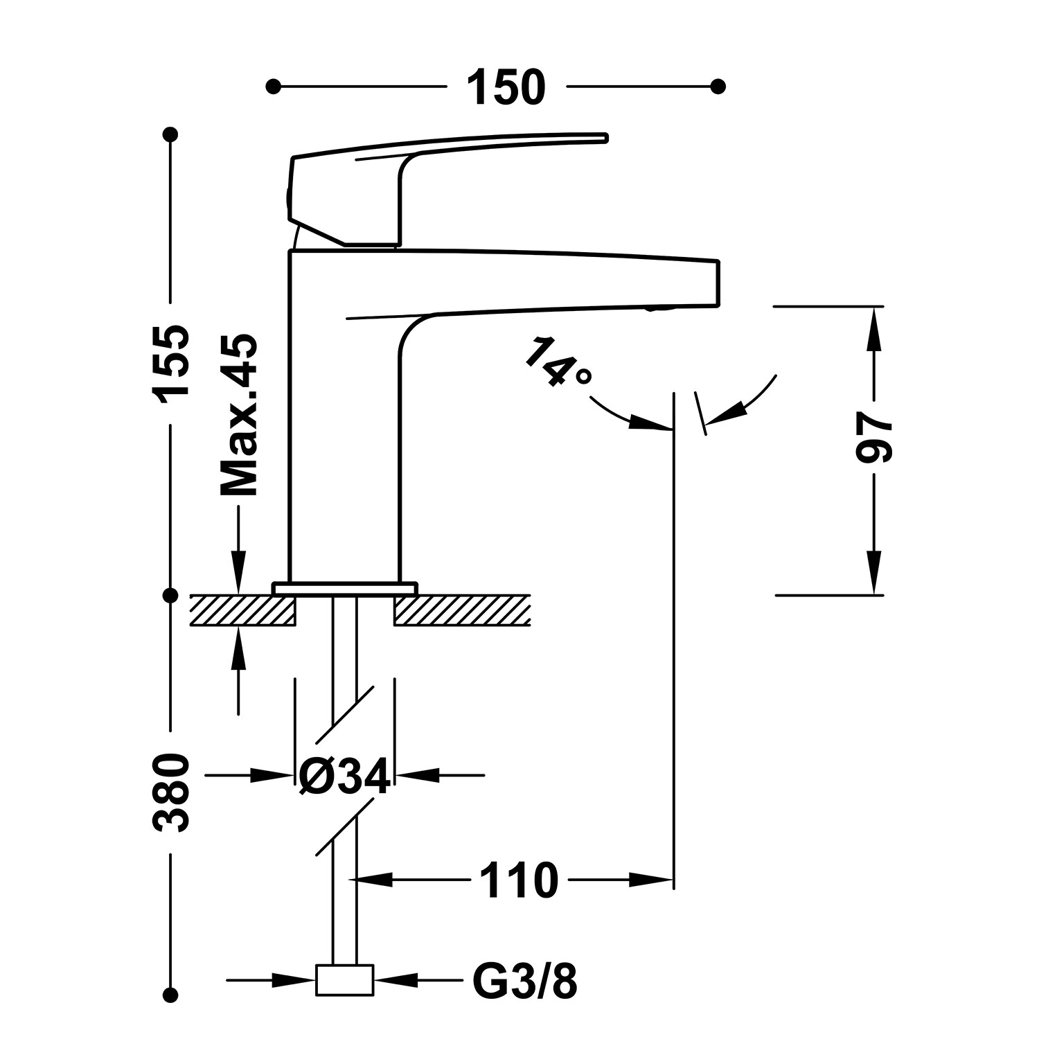 ПЛОСКИЙ смеситель для умывальника с одной ручкой-22010301 TRES  - Вид №1