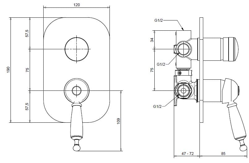 Встраиваемый однорычажный смеситель для душа с переключателем Gaia Mobili Complements ARCH-00007316