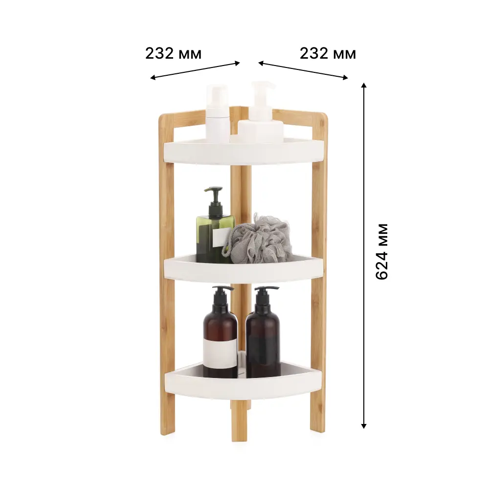 Полка для душа Lemer Nice угловая 3 яруса цвет дерево/белый STLM-2202778 - Вид №1