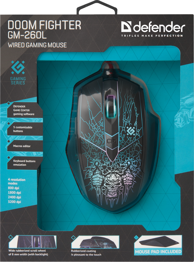 52260 проводная игровая мышь doom fighter gm-260l оптика,6кнопок,800-3200dpi Defender Santreyd  - Вид №5
