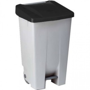 234171 DENOX Контейнер пластиковый серый с ручкой с черной крышкой с педалью на колесах 80 л. Серый с черной крышкой