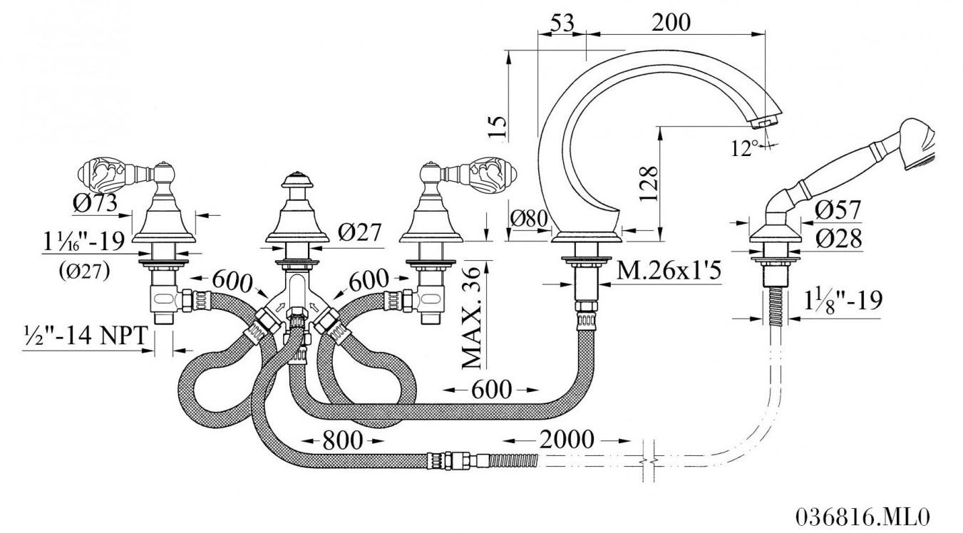 Bronces Mestre Комплект для ванны с ручным душем из латуни с отдельными розетками Atlantica precious 036816.ml0.00 - Вид №1