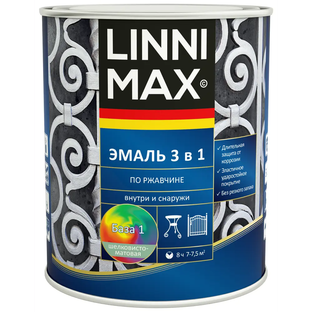 LINNIMAX Грунт-эмаль 3 в 1 по ржавчине белая полуматовая 0.75 л 89349601 STLM-0857359