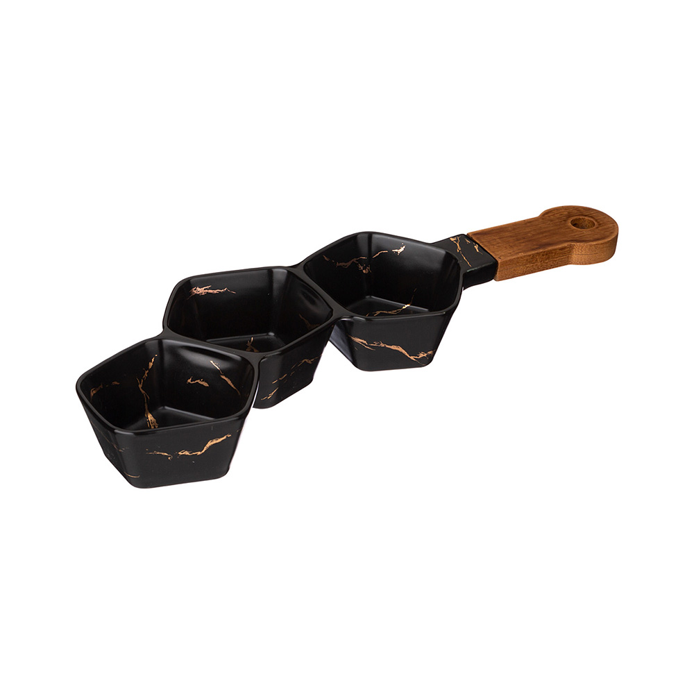 412-193 Посуда фарфоровая Менажница с деревянными ручками коллекция золотой мрамор Lefard 