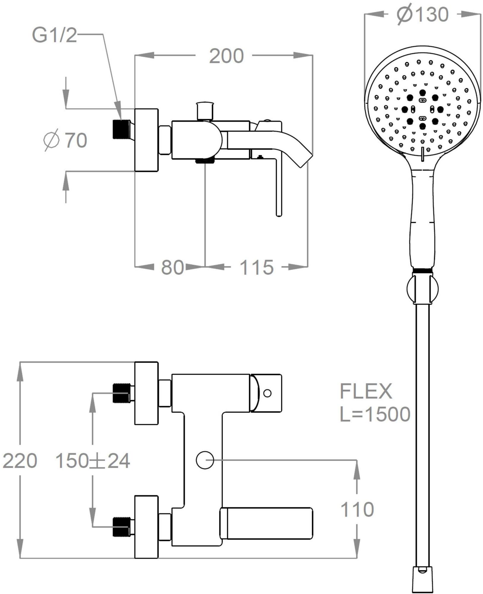 Fir Italia Смеситель для ванны настенный из латуни с ручным душем Sweet 46 4634016 - Вид №2