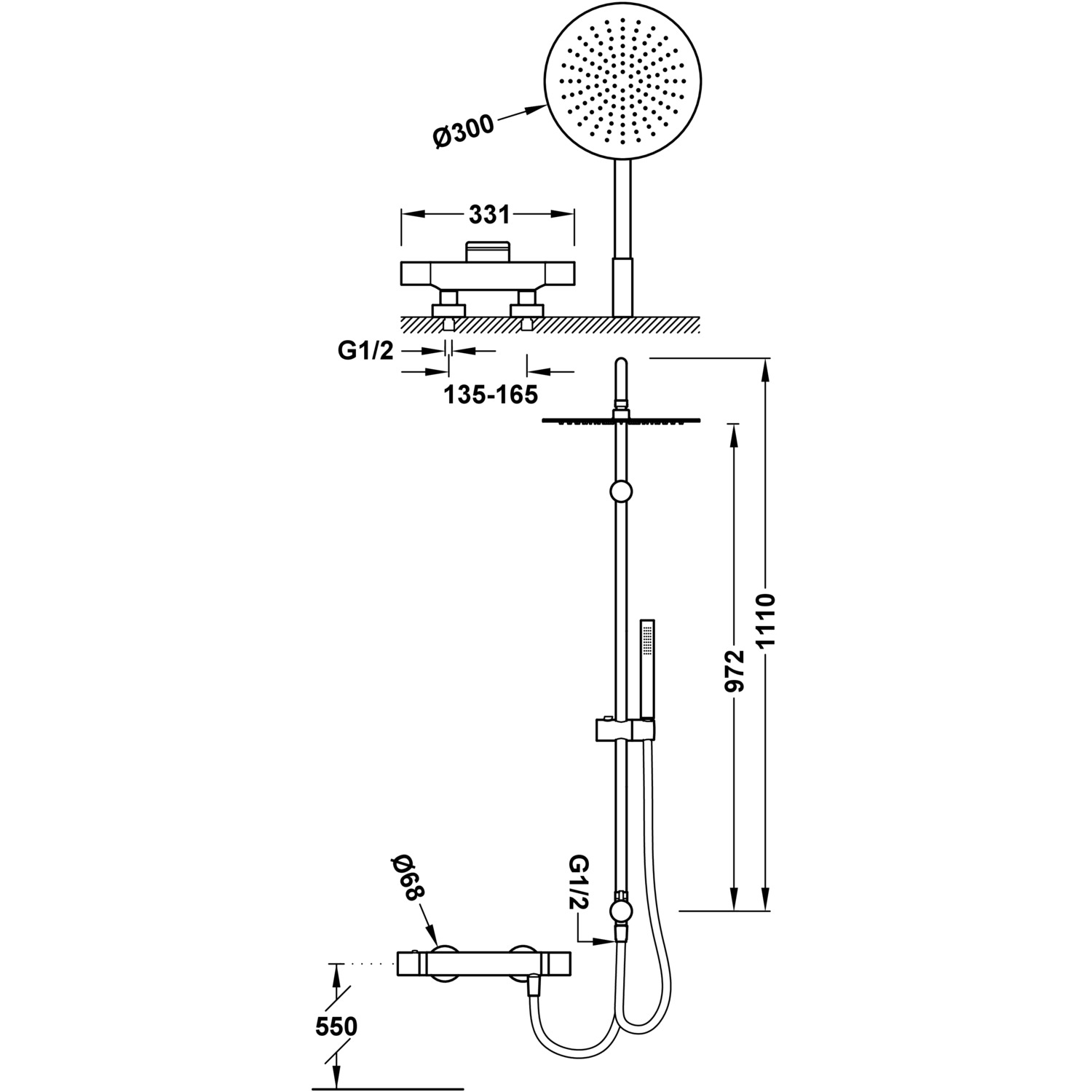 Двухходовой настенный термостатический смеситель TRESMOSTATIC для ванны и душа-06138502 TRES Thermostatic - Вид №1