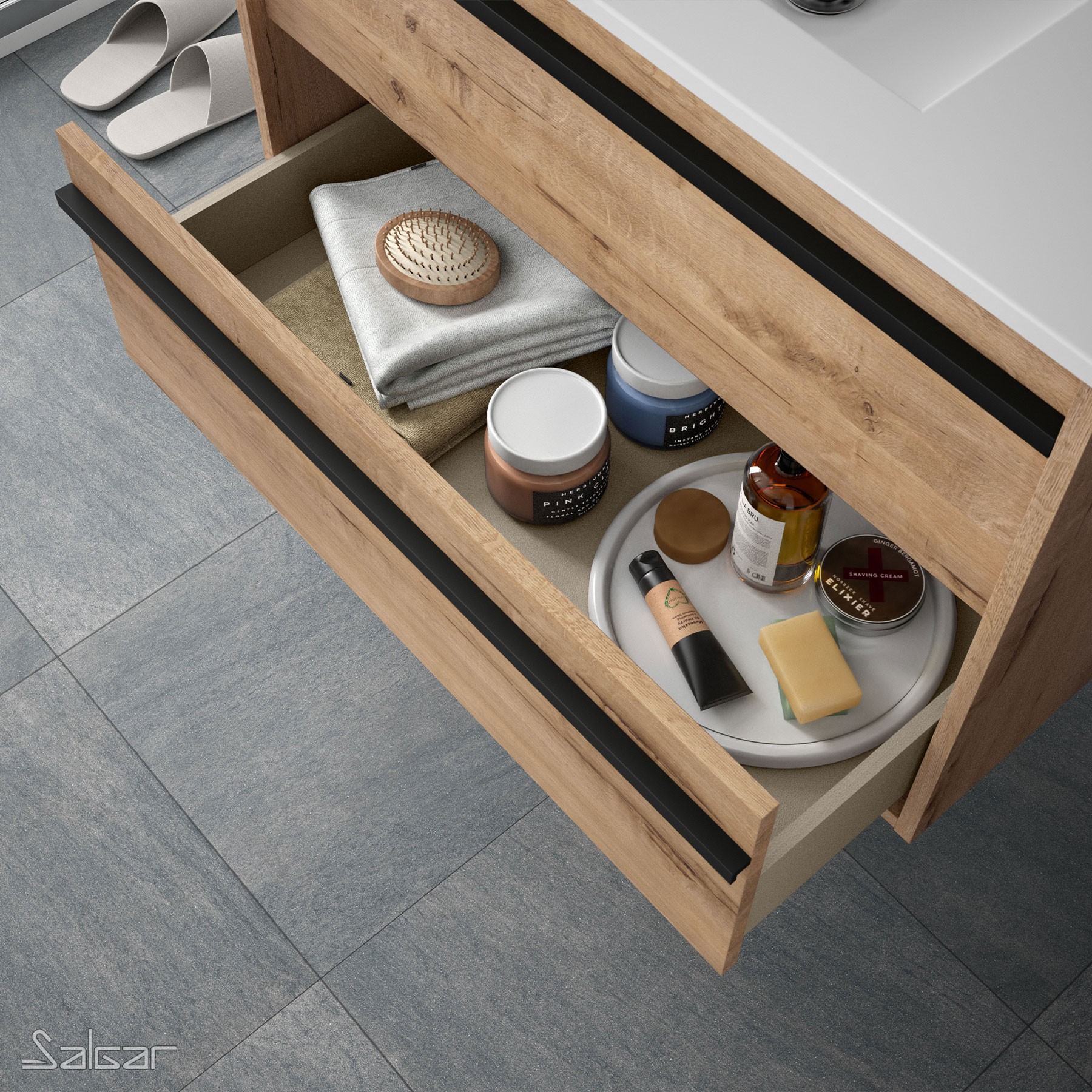 84944 SALGAR Комплект мебели для ванной ATTILA 800 OSTIPPO OAK + Раковина + Зеркало + Свет Робл Остиппо - Вид №2