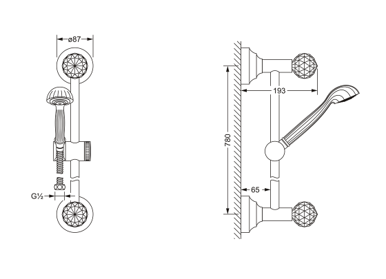 Душевой гарнитур со шлангом и штангой JOERGER Florale Crystal 600.13.300.000-AA - Вид №1