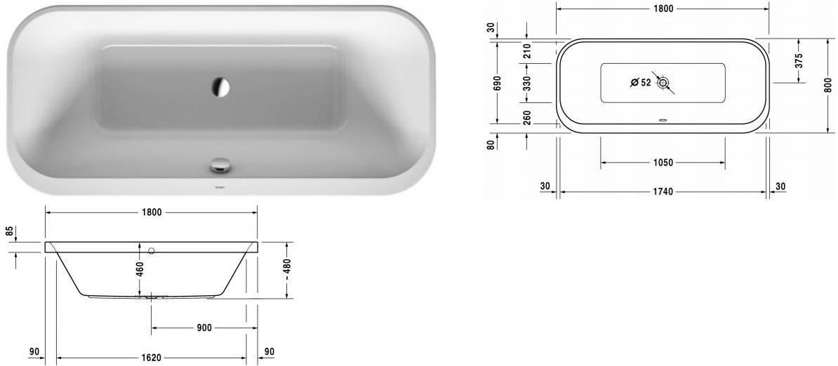 Duravit Прямоугольная встраиваемая акриловая ванна Happy d.2 sun-id-1367106 - Вид №7