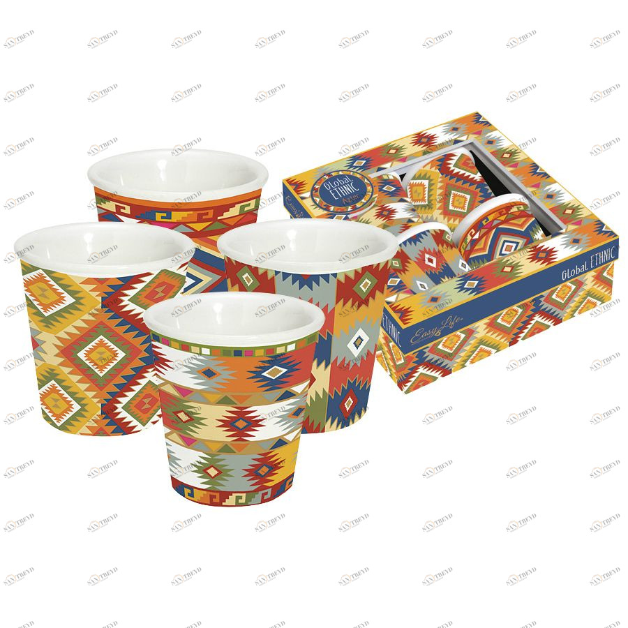 Набор из четырех кружек для эспрессо «Ацтеки» в подарочной упаковке Easy Life ELR0176GEAZ