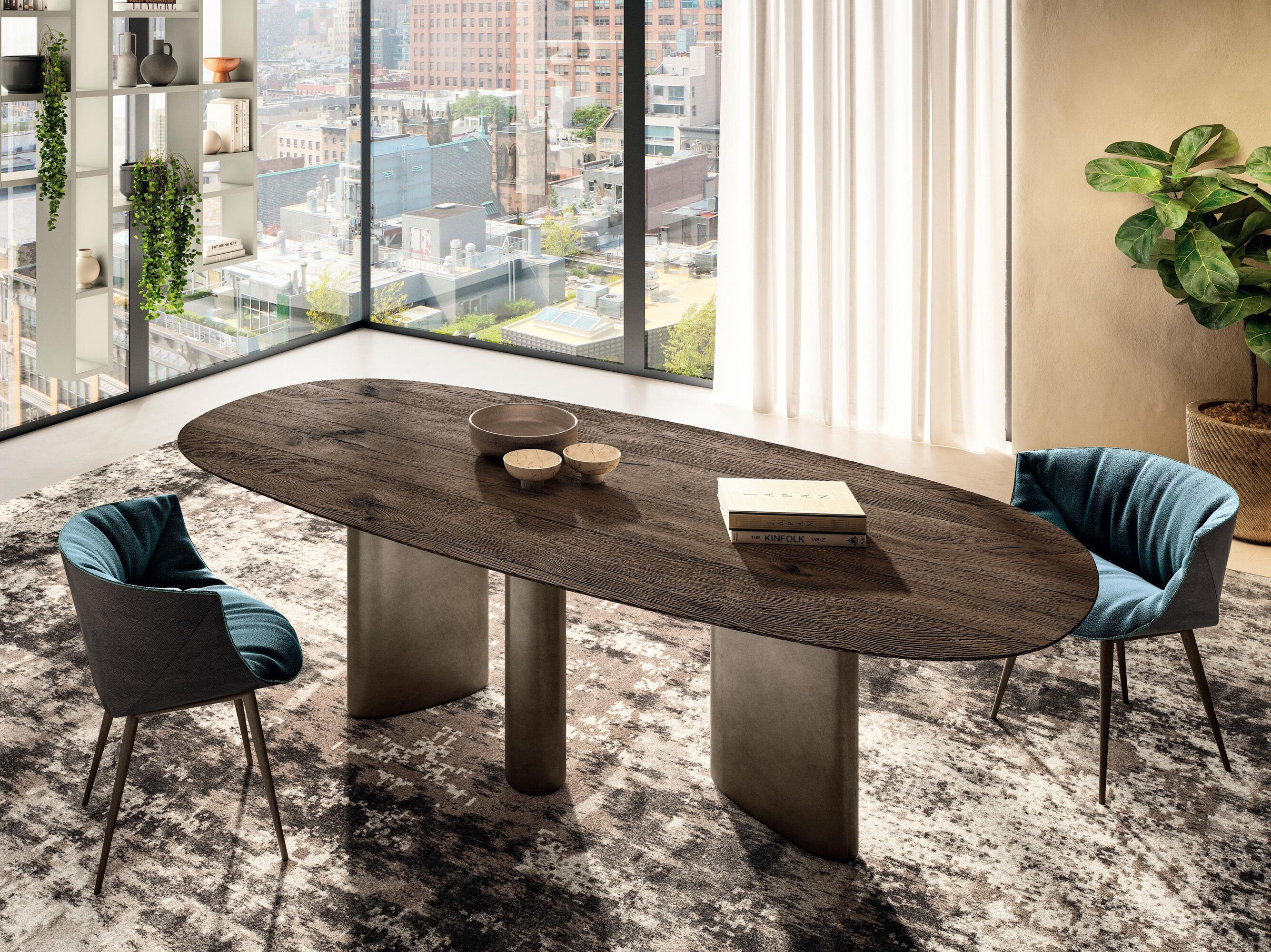 Овальный стол из стали и дерева Lago HOA ARCH-00082894