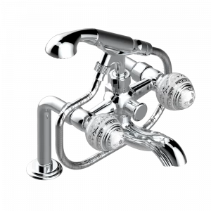A7G-13G Смеситель для ванны/душа устанавливаемый на борту на два отверстия с душем и шлангом - 150 мм между центрами Thg-paris Marquise белый с платиновым декором Хромированный