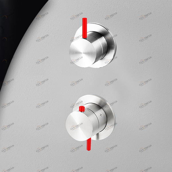 Термостат для душа глянцевая сталь с красной ручкой Toki Radomonte TER53LCIL15