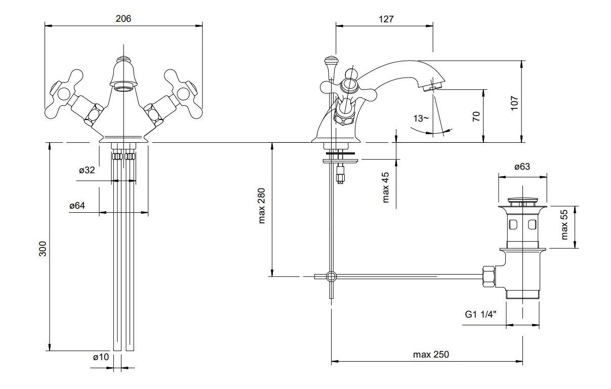 Смеситель для раковины с одним отверстием и отдельными розетками Zazzeri 800 ARCH-00051700 - Вид №1