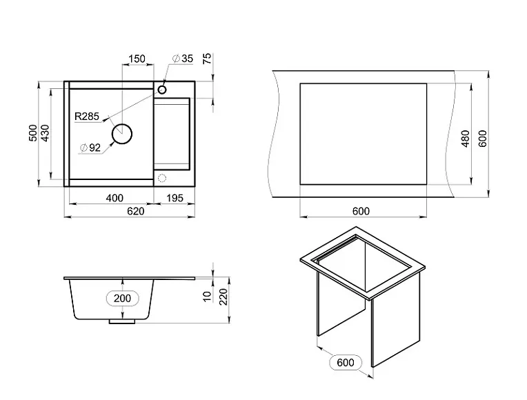 ES-6202, АРКТИК (БЕЛЫЙ), кухонная мойка, кварц, ESTETICA GRANULA 6202-ST232 - Вид №4