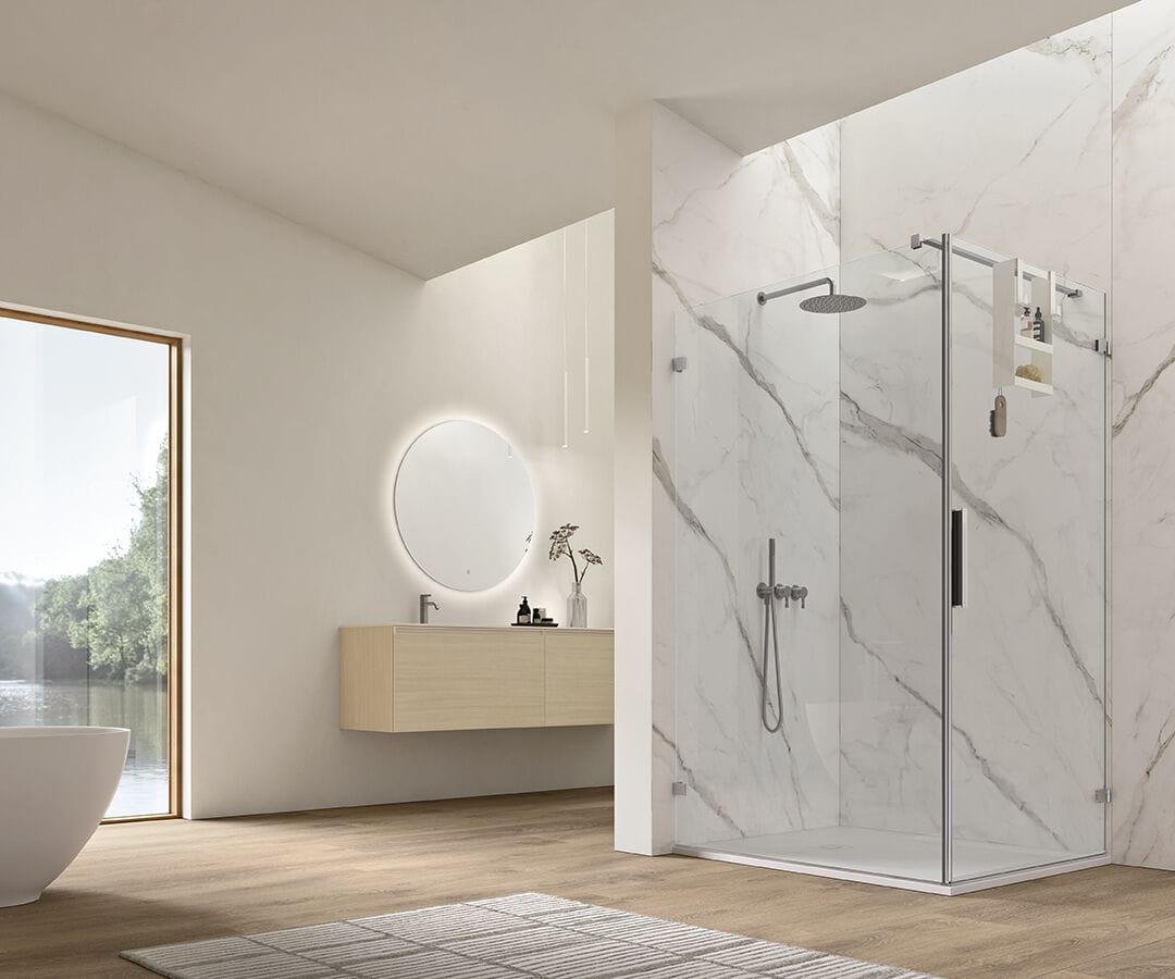 Стеклянная угловая душевая кабина с распашной дверью Gruppo Geromin Lume ARCH-00116859 - Вид №1