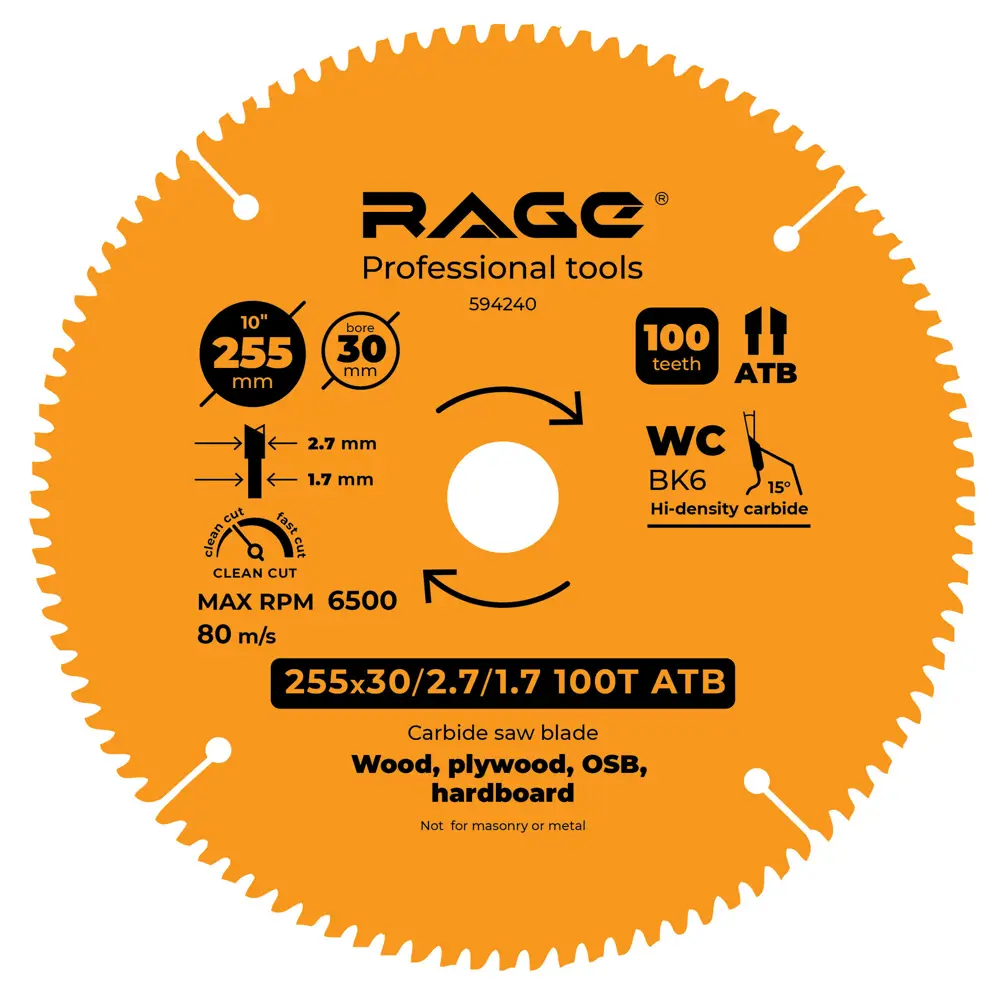 Пильный диск Rage для чистого реза по дереву с переходными кольцами 88928400 STLM-0841815