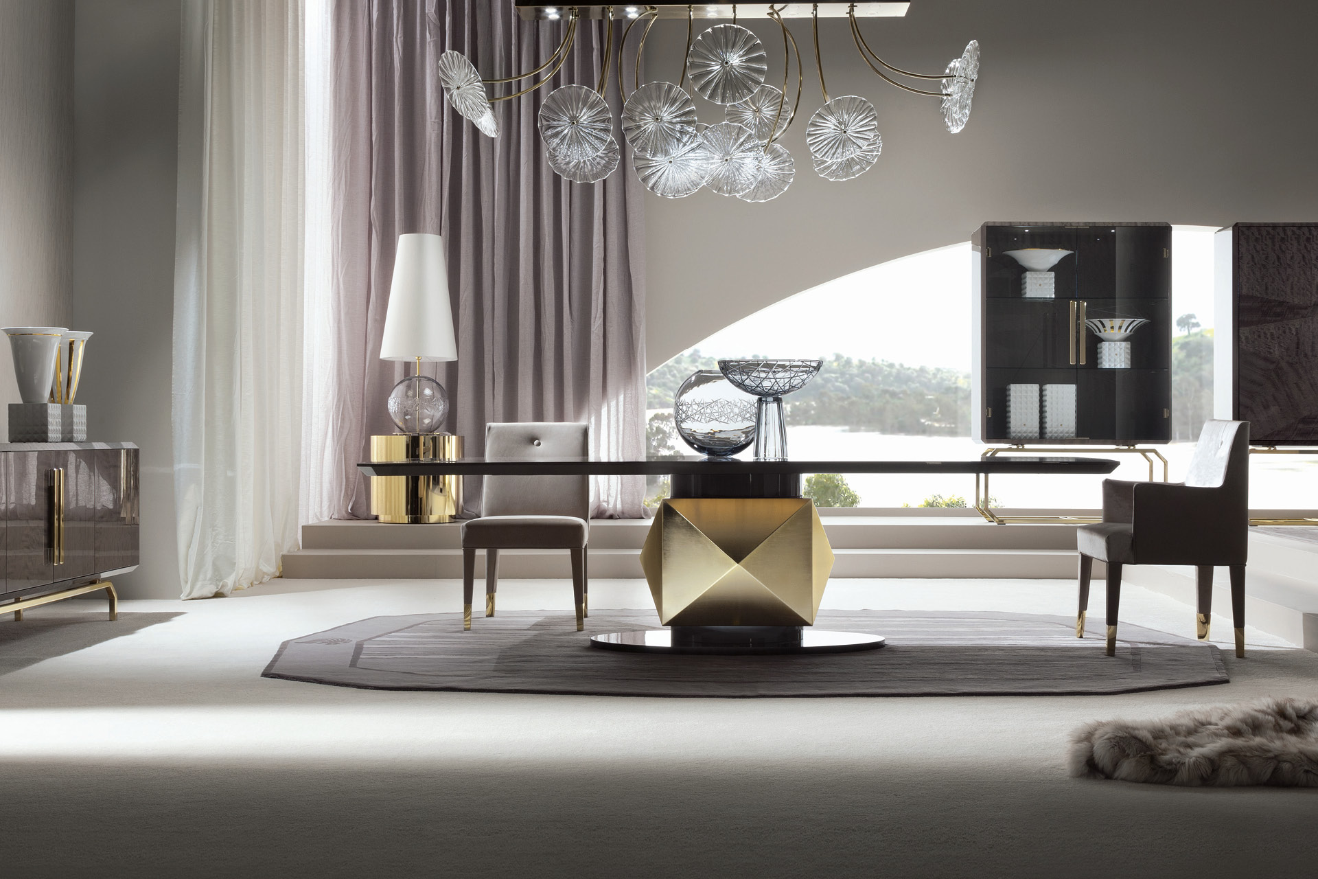 5892 Infinity прямоугольный стол с металлическим основанием в золоте - giorgio collection - Вид №1